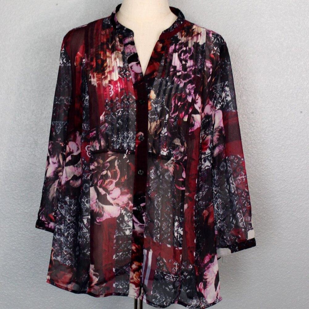 CJ Banks Floral Print 3/4 Sleeve Blouse. Size 1X